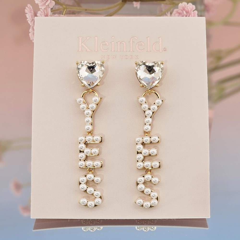 Kleinfeld Earrings 'Yes' Gold Tone Faux Pearl Drop Earrings Bridal Wedding Gift